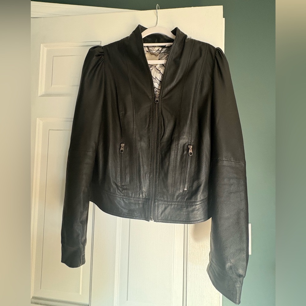 Ted Baker Women's Black Leather Jacket, size 4 lined